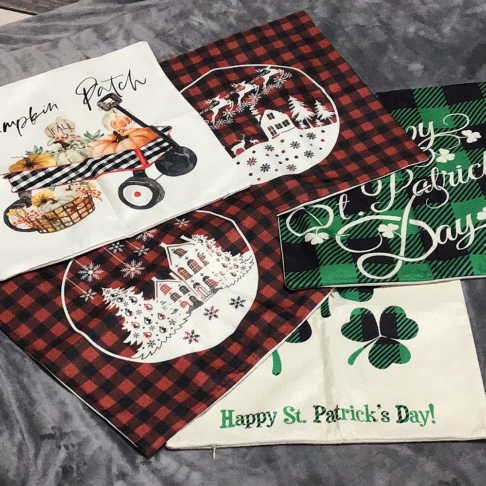 5 HOLIDAY PILLOW COVERS NEW